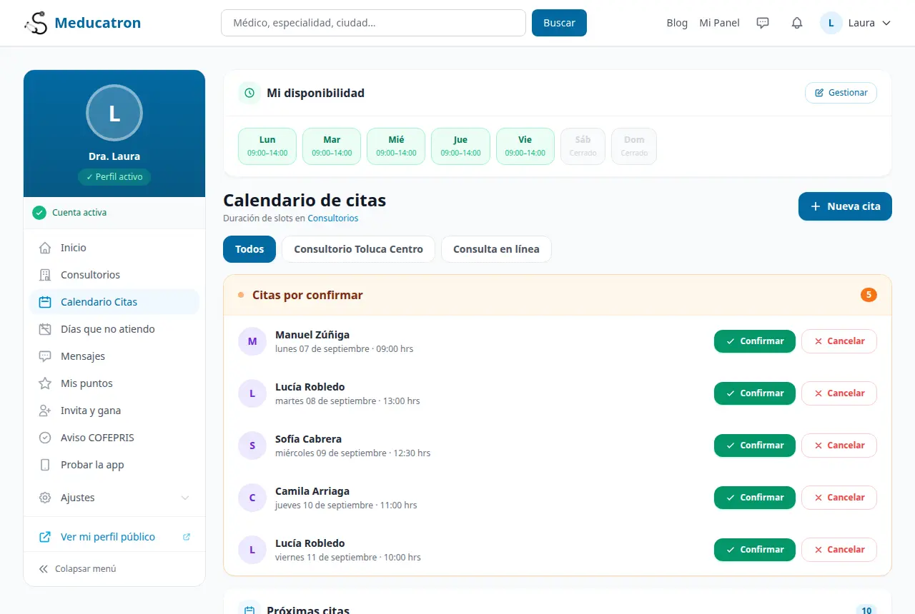 Calendario de citas del médico