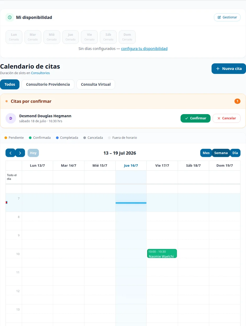 Calendario de citas del médico
