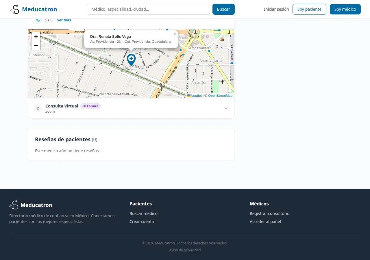 Mapa de ubicación y modalidad en el perfil público